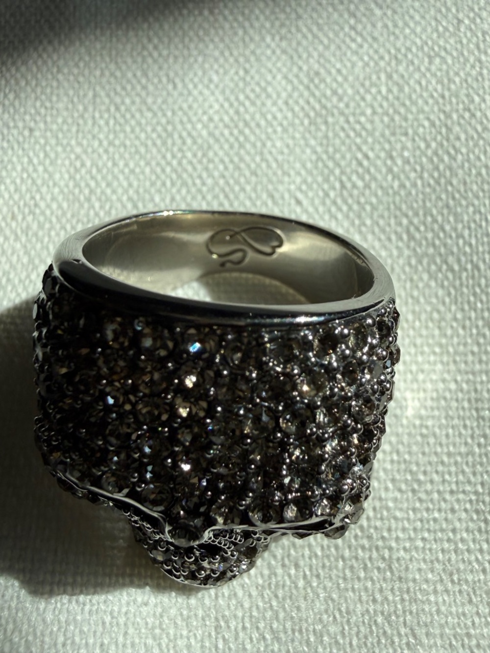 Swarovski Crystal Skull Pavé Statement Ring - Rare Gunmetal Tone Women's  Size 8 - Picture 8 of 12